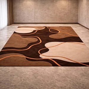 Tapis de luxe géométrique neutre marron en laine tuftée à la main, tapis moelleux moderne pour salon, chambre à coucher, décoration intérieure nordique - Product Image 2