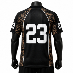 Camiseta de Fútbol Americano con Estampado de Leopardo Negro para Hombre, Cuello en V, Manga Corta, Absorbe la Humedad, Ajuste Atlético, Sublimada - Product Image 4
