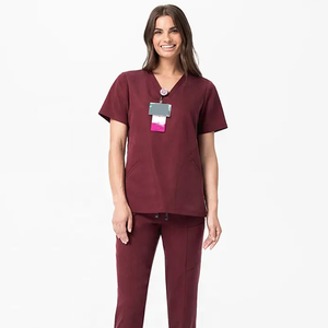 Wholesale High Quality Women Medical <b>Scrub</b> Uniform V-neck Short Sleeve Nurse Hospital Workwear Elastic Soft Surgical <b>Scrub</b> <b>Set</b> - Product Image 2