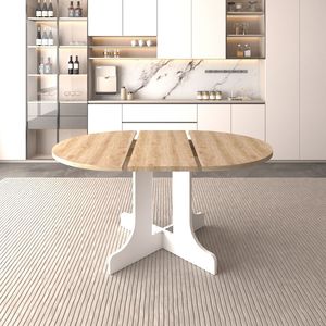 Tavolo da Pranzo Ovale Espandibile Bianco 59x43 Pollici per Cucina Rustica con Base a X e Poggiapiedi Rimovibile - Product Image 2