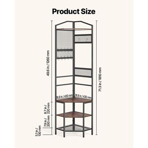 "<b>Freestanding</b> Corner Hall Tree with 71.3 In. Steel Frame <b>Bar</b> Coat Rack Hooks Top Shelf Storage Organizer" - Product Image 5