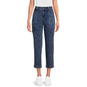 Pantalon cargo taille haute de qualité supérieure pour femme, style boyfriend, streetwear, avec poches à rabat, décontracté, en jean pour femme - Product Image 1