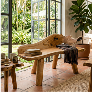 Banco Rectangular de Raíz de Teca Rústico Moderno de Lujo ARTERRA, Muebles de Patio Artesanales Hechos a Mano para Exteriores, Hogar, Villa, Resort, Cafés - Product Image 3