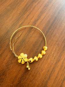 Anneau de nez en or massif 22 carats, bijou de mariage traditionnel indien, design Nath motif paon floral émaillé, grande taille, fil de piercing - Product Image 3