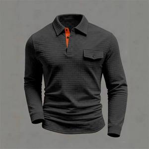 Nouveau Polo Homme 2026 à Manches Longues Couleur Unie avec Motif à Carreaux et Col Henley - Product Image 5