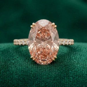 Anillo de Oro Amarillo con Diamante Ovalado Rosa y Piedras Laterales, Diseño Solitario Elegante y Lujoso para Mujer, Joyería Fina, Estilo de Compromiso y Regalo - Product Image 1
