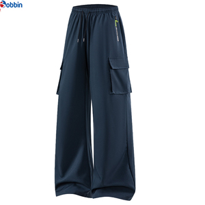 Top Trending Customized Men's Wide Leg Cargo Pants Elastic Waist Drawstring Lightweight Summer Casual <b>Trousers</b> Multiple Pockets - Product Image 2
