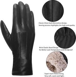 Womens Leather <b>Gloves</b> Winter Warm Fleece Lining <b>Touchscreen</b> Vintage Finished - Product Image 2
