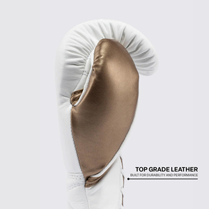 Genuine Leather Fly <b>White</b> Gold Boxing Gloves <b>Lace</b>-up Handmade Padding Oem Fly Sparring Gloves Professional Fight Gym Gloves - Product Image 3