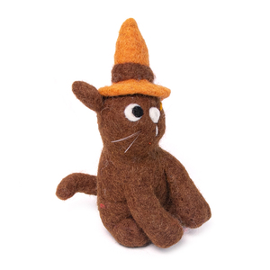 Figura de gato de lana hecha a mano con sombrero naranja, color marrón, para niños, juguete educativo, unisex, de 2 a 4 años - Product Image 3