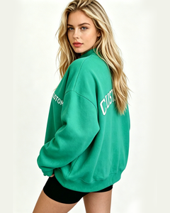 เสื้อสเวตเชิ้ตคอกลมโอเวอร์ไซส์สำหรับผู้หญิง สีเขียว พิมพ์ลายตัวอักษร แขนยาว ผ้าถัก ใส่ได้ในฤดูใบไม้ร่วง มีโลโก้ด้านหน้า ทรงปกติ คอเต่า - Product Image 3