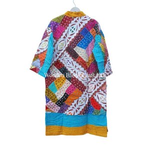 Manteau Kimono Fait Main pour Femme, Style Indien Vintage en Coton, Robe de Chambre Courte Florale, Peignoir de Plage, Cache-coupe d'Hiver - Product Image 5