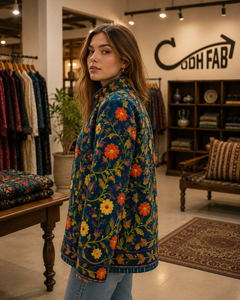 Women Suzani Embroidered Floral Winter <b>Bomber</b> <b>Jacket</b> Cotton Woven Finished Eco-Friendly <b>Vintage</b> Loose Fit Long Sleeve Open - Product Image 4