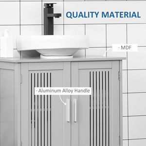 Mobile Bagno Smart con 2 Ante, Struttura in Legno Massello e Ripiani Regolabili - Design Sottolavabo, Finitura Grigia - Product Image 6
