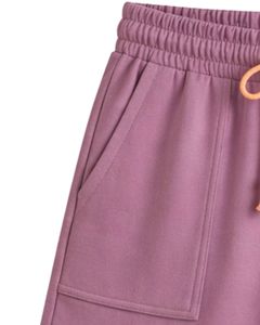 Purple Women Lounge Set Peach Contrast <b>Trim</b> Short Sleeve T Shirt And Shorts Two Piece Outfit Soft Breathable Cotton Blend Set - Product Image 3