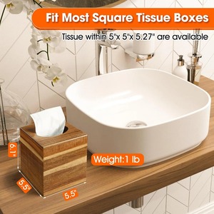 Boîte à mouchoirs carrée simple en bois, idéale pour les bureaux d'accueil, les spas et les salons de beauté – Organisateur de mouchoirs en gros, importé d'Inde - Product Image 4