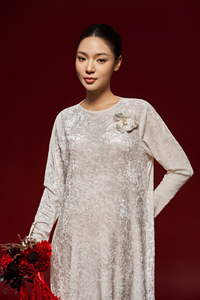 Robe midi décontractée en velours, col rond, manches classiques, taille ample, respirante, élégante, de luxe, OEM ODM - Product Image 3