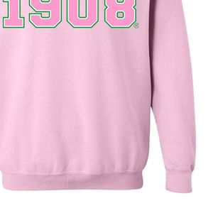 เสื้อสเวตเชิ้ตคอกลมสีชมพูอ่อน รุ่น 1908 Crest ลายกราฟิกสีเขียวชมพู ผ้าฟลีซ ยูนิเซ็กซ์ เสื้อผ้าชมรมกรีก รับผลิตแบบ OEM ODM - Product Image 5