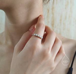 Anillo Infinito de Perlas de Agua Dulce Auténticas en Plata de Ley, Anillo de Perlas con Botón, Anillo de Eternidad de Perlas Reales, Talla Ajustable - Product Image 5