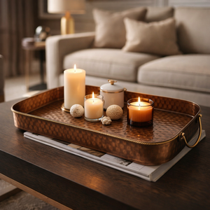 Plateau de service décoratif en cuivre martelé, best-seller |   Plateau de service pour cuisine et salle à manger au meilleur prix de gros - Product Image 3