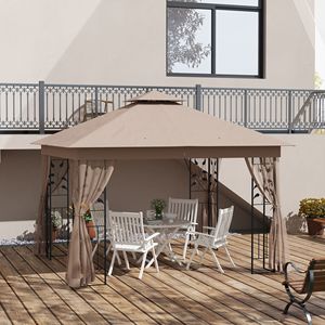 Gazebo in Acciaio 10x11.5 con Tetto a Doppia Ventilazione, Motivi Floreali, Telaio Angolare e Rete per Feste all'Aperto, Colore Marrone, per Ville e Parchi - Product Image 2