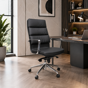 KINSHA Executive <b>Office</b> <b>Chair</b> PU Leather Chrome Base Swivel Fixed Armrest Ergonomic Design Modern Style Home <b>Office</b> Bedroom - Product Image 1