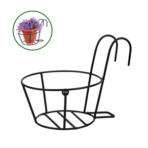 Support mural en métal noir pour pot de fleurs suspendu avec double crochet et panier en fil métallique rond, support durable pour jardinière murale - Product Image 1
