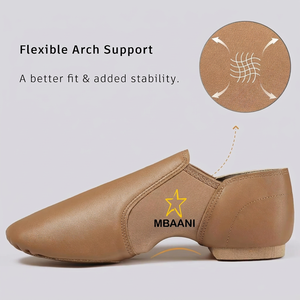 MBAANI Zapatos de Baile de Jazz de Cuero Genuino para Mujer, Soporte de Arco Flexible, Suela Partida, Bailarinas Planas para Práctica de Ballet, Color Bronceado - Product Image 1
