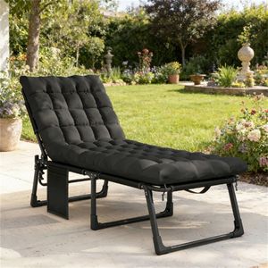 Sedia a Sdraio Pieghevole Nera per Esterni e Prendisole, Comoda ed Elegante - Product Image 1