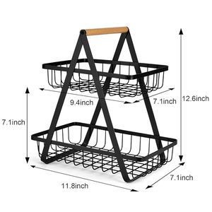 Panier à fruits moderne en fer avec poignée en bois, grande capacité, pour table à manger, rangement et présentation en cuisine – Fabricant fiable - Product Image 2