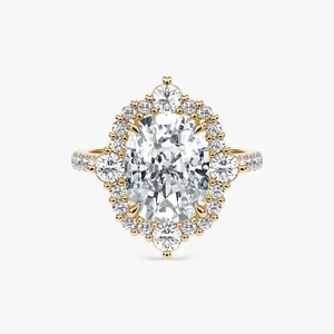 Anillo de Compromiso de Oro Amarillo de 14K con Diamante Cultivado en Laboratorio de 3.5 Quilates, Corte Brillante, Halo Floral, Engaste de Puntas, Personalizado - Product Image 4
