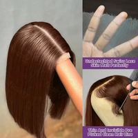 Perruque courte en cheveux humains Remy brésiliens couleur 350 orange gingembre, lisse, bob, dentelle frontale transparente, prix d'usine, pas cher