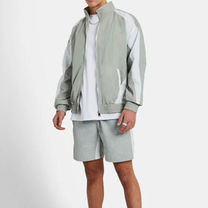 ชุดแจ็คเก็ตแทร็คผ้าไนลอนแบบมีแผงและกางเกงขาสั้น ชุดสองชิ้น ผ้าโพลีเอสเตอร์/ไนลอนแบบมีฮู้ด - Product Image 1