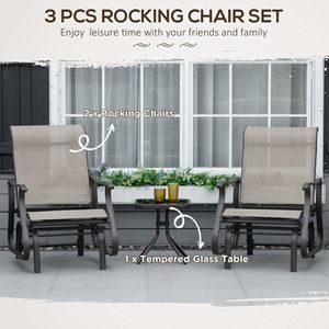 Set da 3 Pezzi: Sedia a Dondolo, Tavolino da Tè, 2 Sedute Oscillanti, Piano in Vetro Temperato, Arredamento da Esterno per Giardino e Patio, Struttura in Acciaio, Ideale per Ospedali - Product Image 4