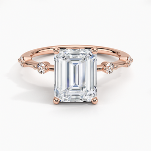 Trendy Spaced Prong Setting <b>Emerald</b> Shape Moissanite <b>Silver</b> Minimalist Layout Party Wear <b>Ring</b> - Product Image 4