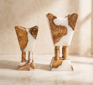 Quemador de Incienso de Resina con Rodajas de Madera Hecho a Mano, Portavelas Geométrico, Decoración de Aromaterapia - Product Image 3