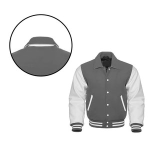 แจ็คเก็ตวาร์ซิตี้ ผ้าขนสัตว์แท้ สีขาว แขนหนัง แฟชั่นเบสบอล ทรงเลตเตอร์แมน บอมเบอร์ สำหรับโรงเรียน วิทยาลัย ฤดูหนาว ผ้าแคนวาส - Product Image 6