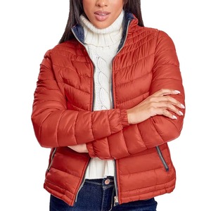 Veste matelassée pour femme, manches longues, col montant, fermeture éclair, couleur unie, manteau d'hiver, rembourrage en polyester, longueur normale - Product Image 3