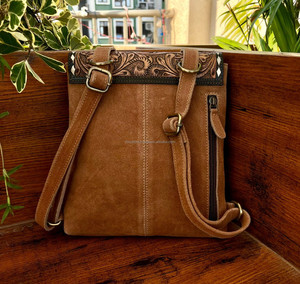 Nueva y elegante bota puntada Tooled Suede cuero mujer Mini mochila occidental hecha a mano 2 en 1 Convertible minimalista ocultar bolso - Product Image 4
