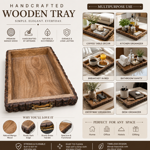 Modern Plain Decorative Serving Tray Multipurpose Wooden Organizer for Coffee <b>Table</b> Kitchen Counter Bathroom <b>Vanity</b> Shelf Home - Product Image 6