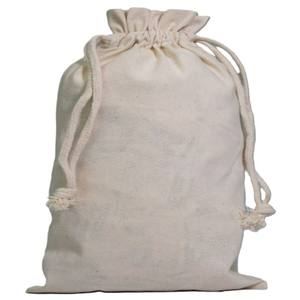 Pochette en mousseline de coton biologique 100% écologique personnalisée réutilisable petit sac en toile de tissu calicot blanc à cordon sacs promotionnels - Product Image 3