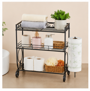 3-Tier Iron Kitchen <b>Spice</b> <b>Rack</b> Organizer with Side Tissue Dispenser Holder Space Saving Black Metal Stand In Best Price - Product Image 4