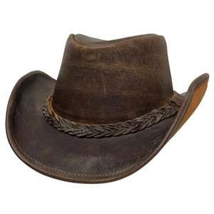 Leather Cowboy <b>Hat</b> with Braided <b>Band</b> Unisex Adult Outdoor Casual Four Seasons - Product Image 6
