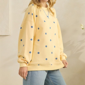 Custom Logo Wholesale Winter Women's <b>Drop</b> Shoulder Oversized Regular Sleeve Polka Dots Mock Neck Sweatshirt - Product Image 2