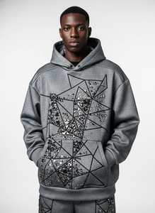 เสื้อฮู้ดดี้ผู้ชายแบบสั่งทำพิเศษ ประดับเพชรเทียม ทรงโอเวอร์ไซส์ ผ้าเฟรนช์เทอร์รี่ 500gsm สไตล์สตรีทแวร์ ล้างสีแบบแอซิดวอช หนักแน่น ทรงพูลโอเวอร์ รับผลิตแบบ OEM - Product Image 5