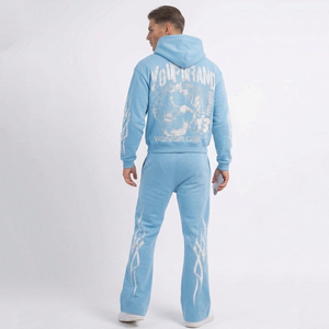 Conjunto de Sudadera con Capucha y Pantalones de Chándal Oversize de Algodón 100% con Cremallera, Estampado Personalizado, Lavado Ácido, Bordado y Pedrería - Product Image 3
