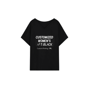 เสื้อยืดคอวีผู้หญิงสีดำ แขนสั้น ทรงหลวม ไซส์ XXS ถึง 5XL สั่งทำได้ พิมพ์ลายตามต้องการ - Product Image 3