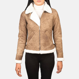 Wholesale Ladies Shearling <b>Leather</b> <b>Jacket</b> High Quality Women's Genuine <b>Leather</b> <b>Jacket</b> Breathable Shearling Collar - Product Image 1