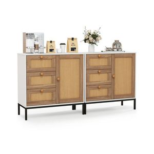 Credenza Moderna in Rattan con 1 Anta e 3 Cassetti per Sala da Pranzo, Soggiorno, Officina - Product Image 2
