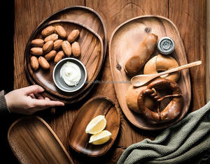 Ensemble de plateaux ronds en bois naturel, plateaux de service en gros, logo personnalisé, provenance Inde - Product Image 3